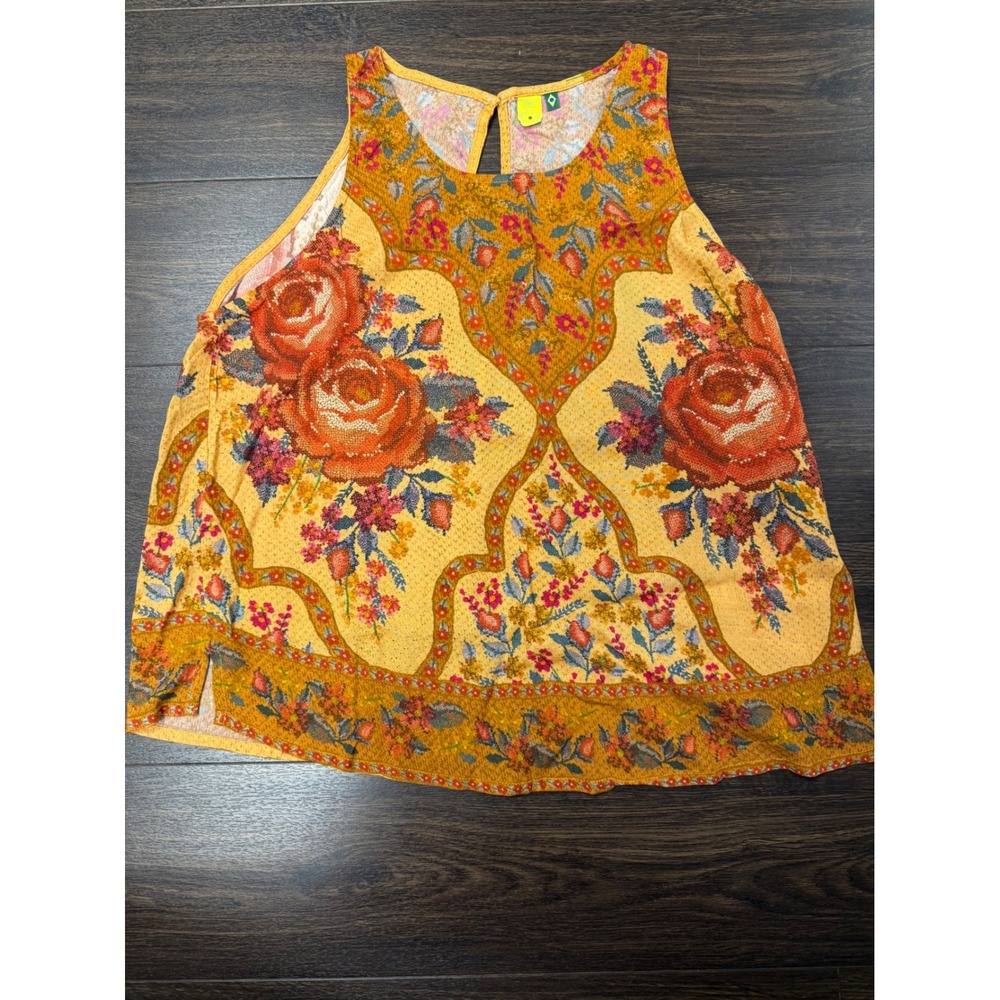 FARM RIO Floral Rose Print Sleeveless Blouse Top Size Medium Boho Brazil
